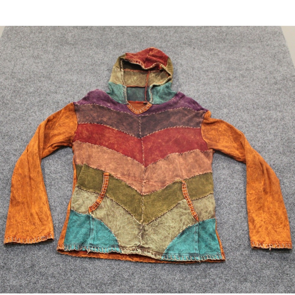 Patchwork Hoodie Tie Dye Long Sleeve Made in Nepal Size‎ L/XL Handmade in Napal